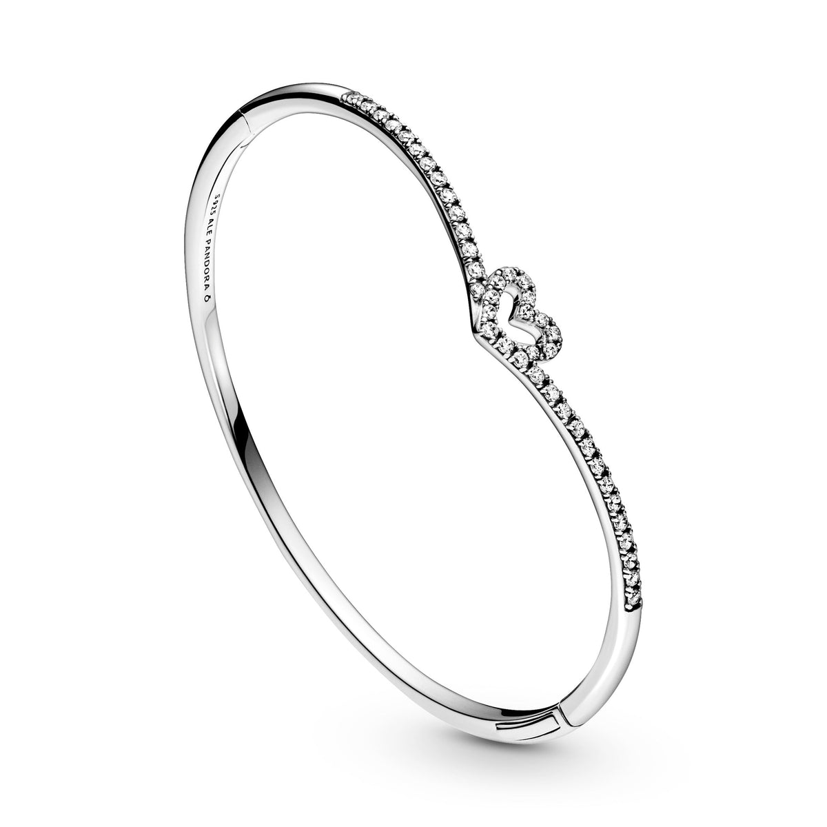 Bangle – Sterling Silver – Sparkling Wishbone Heart