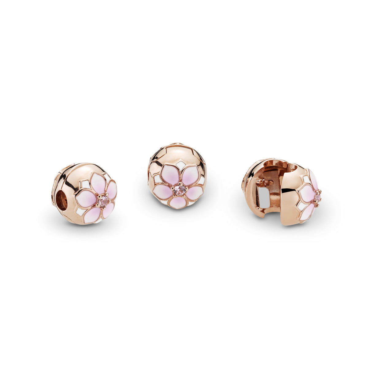 Charm – 14k Rose Gold-Plated – Round Pink Magnolia Flower