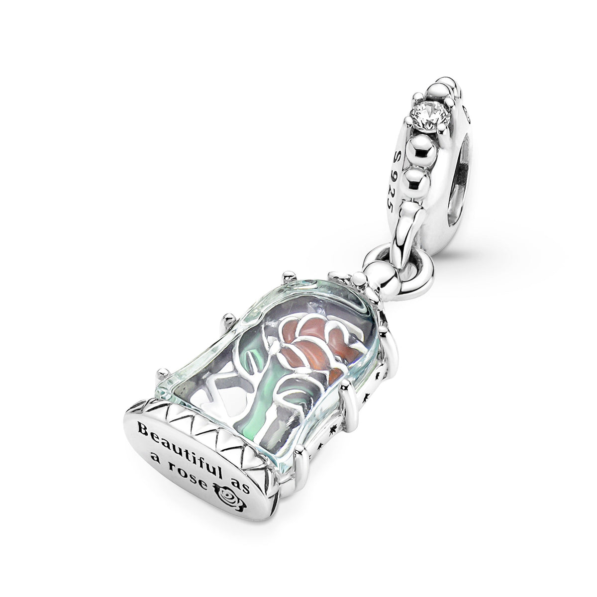 Dangle Charm – Sterling Silver – Disney Beauty and the Beast Enchanted Rose