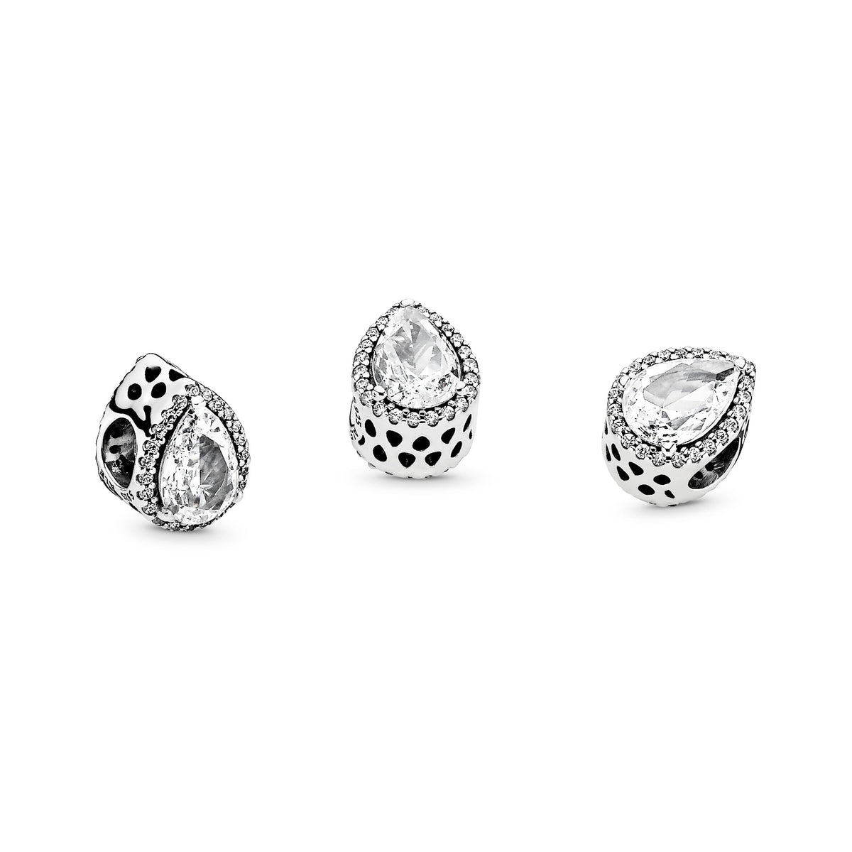 Charm – Sterling Silver – Sparkling Teardrop Halo