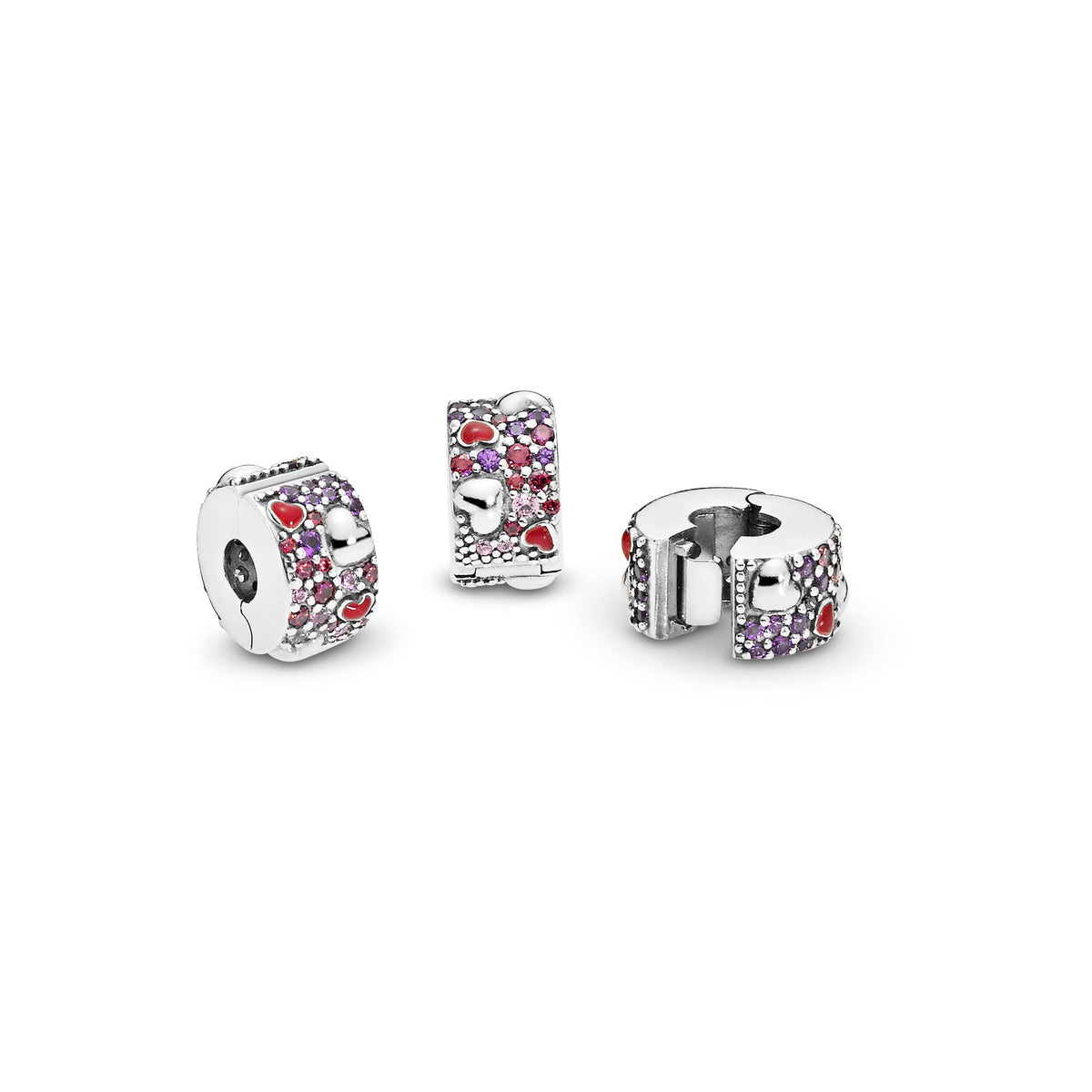 Clip Charm – Sterling Silver – Asymmetrical Hearts Pavé