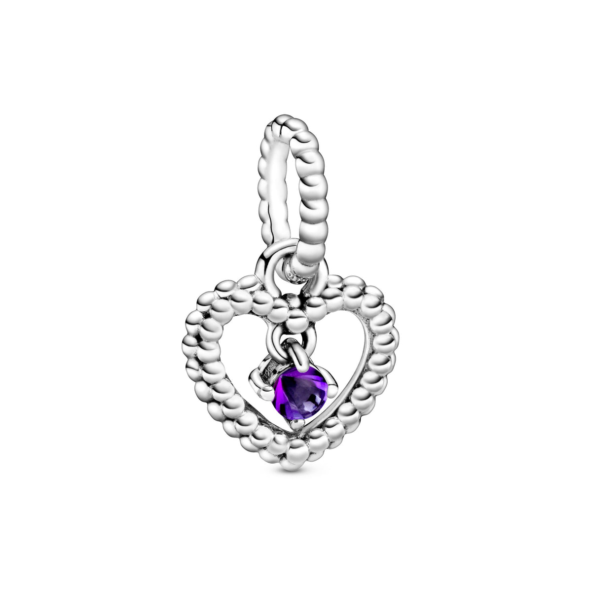 Dangle Charm – Sterling Silver – Purple Beaded Heart