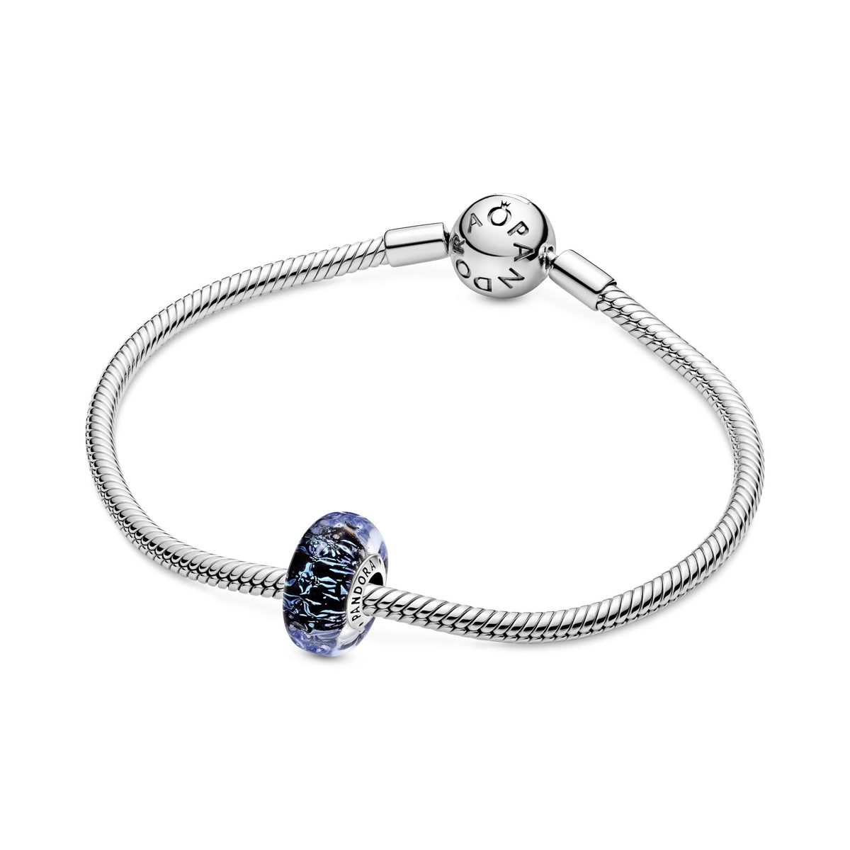 Charm – Sterling Silver – Wavy Dark Blue Murano Glass Ocean