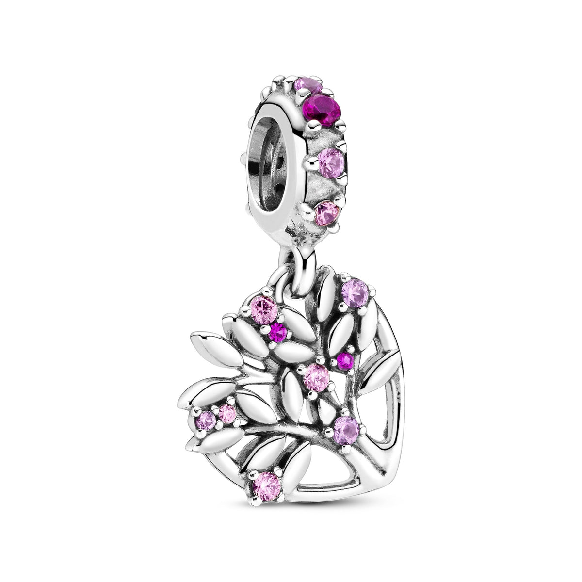 Dangle Charm – Sterling Silver – Pink Heart Family Tree