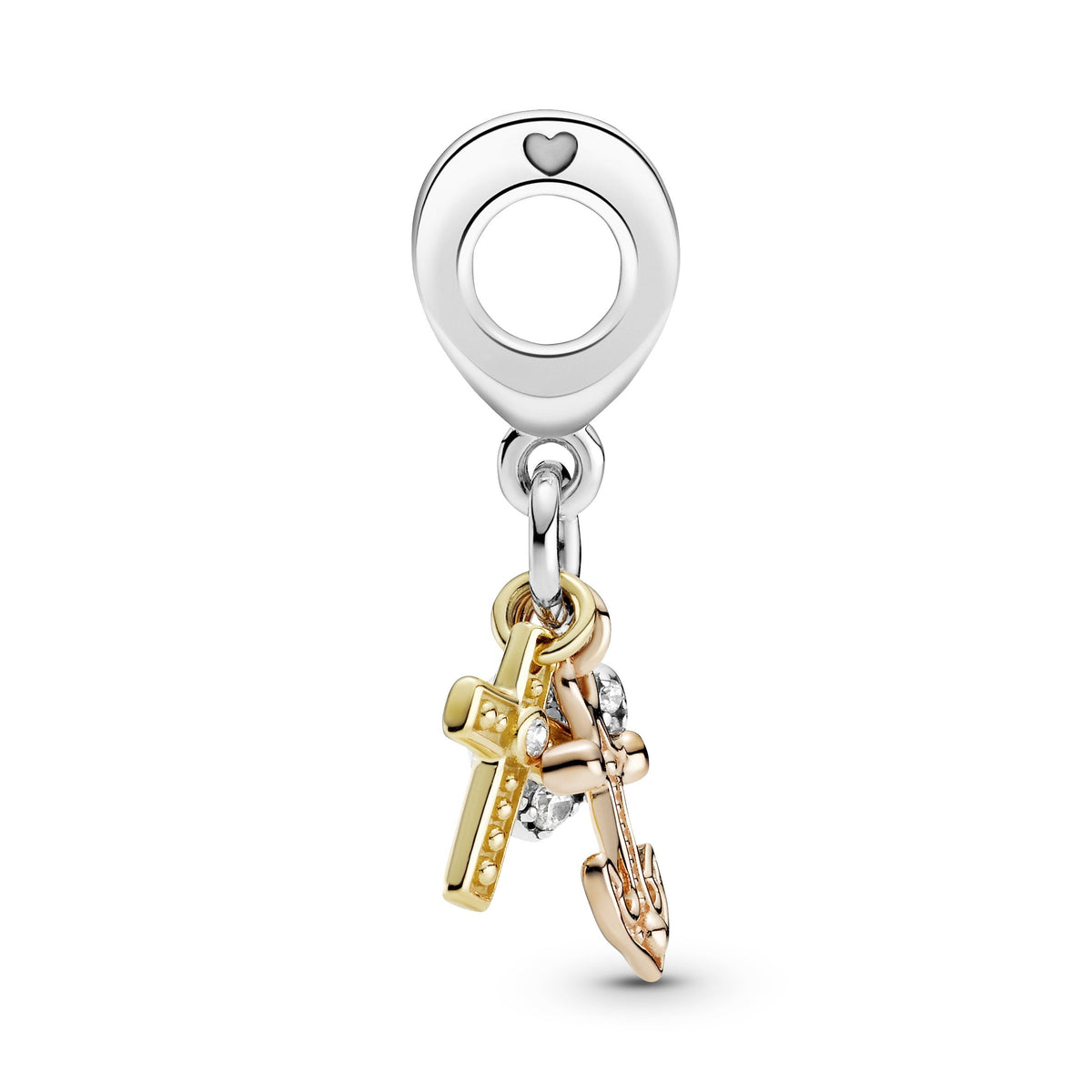 Dangle Charm – 14k Rose Gold-Plated – Triple-tone Cross, Heart, & Anchor
