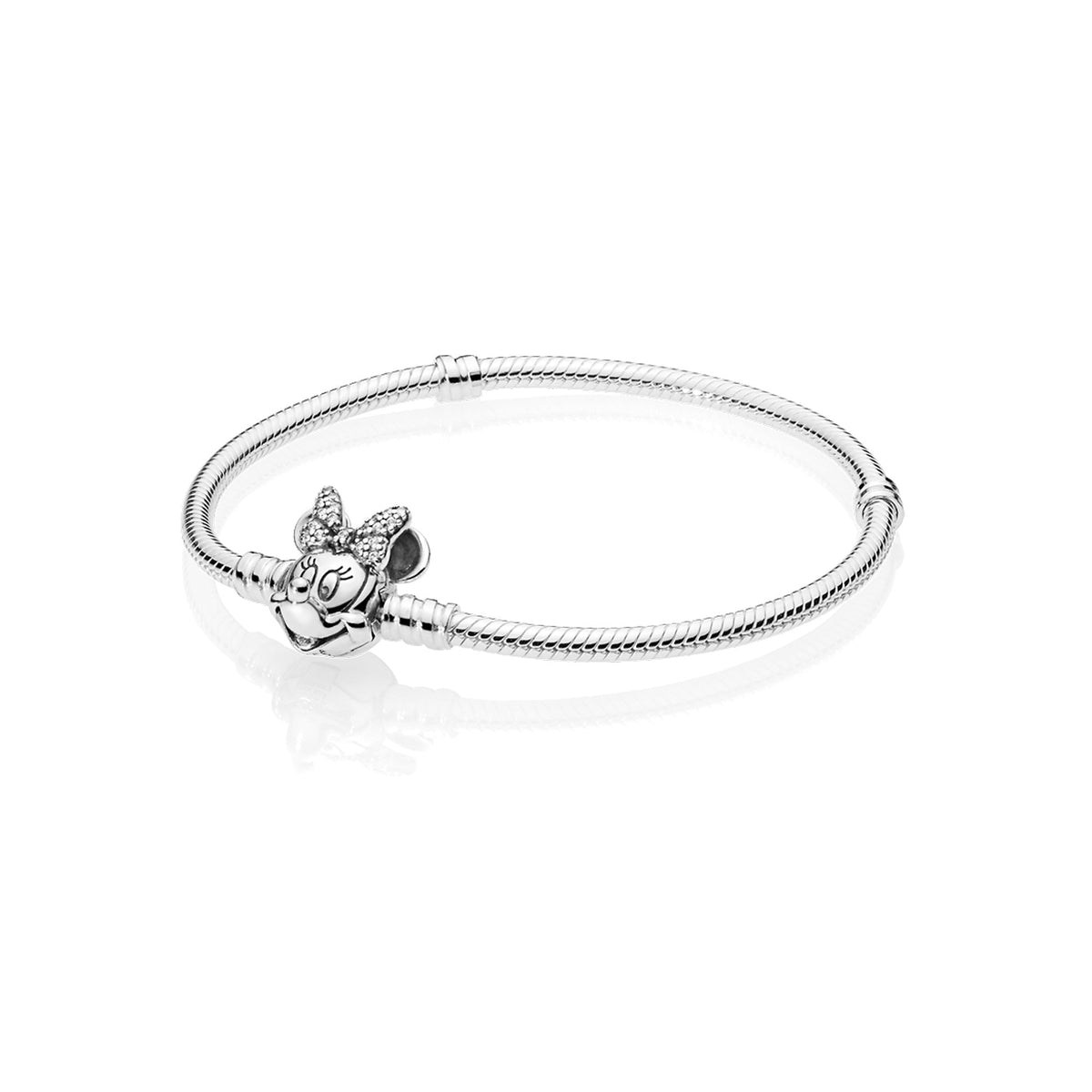 Chain Bracelet – Sterling Silver – Disney Pandora Moments Pavé Minnie Mouse Clasp Snake