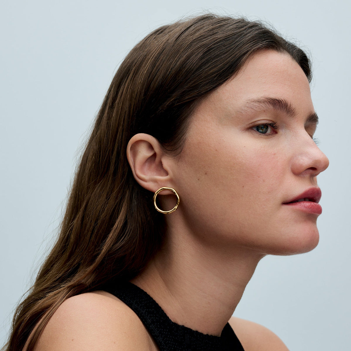 Stud Earrings – 14k Gold-Plated – Organically Shaped Circle