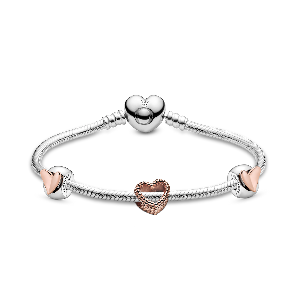 Bracelet – 14k Rose Gold-Plated – Love Hearts and Charms Bundle Set