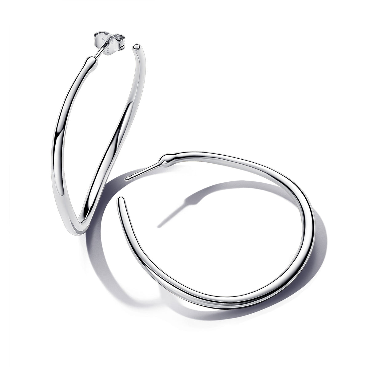 Hoop Earrings – Sterling Silver – Organically Shaped 42 mm Open