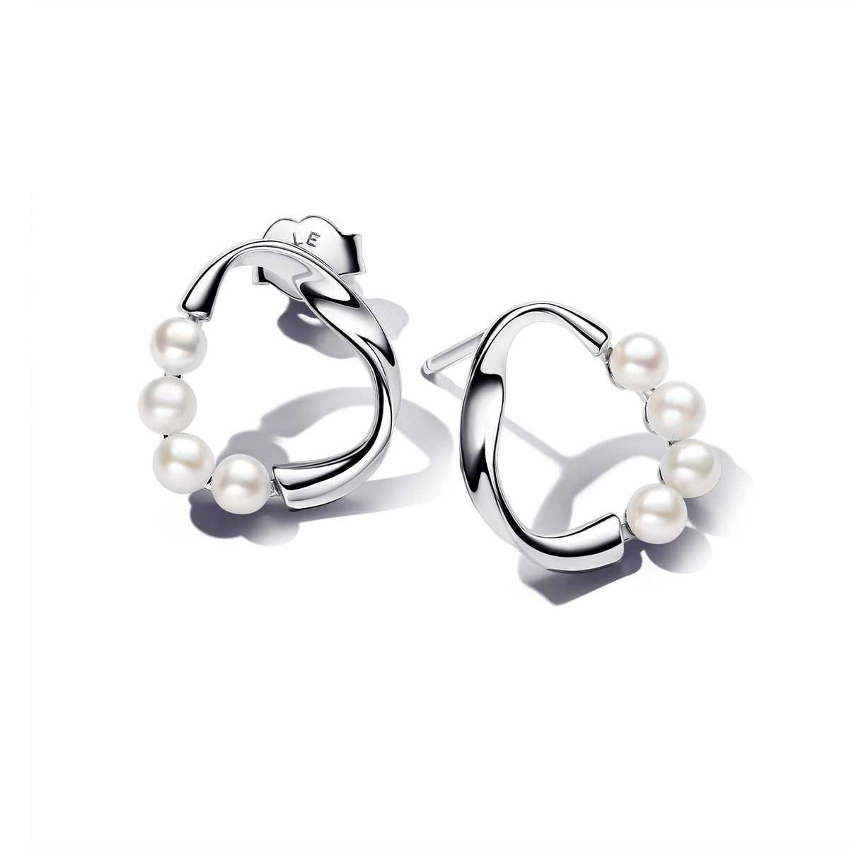 Stud Earrings – Sterling Silver – Organically Shaped Circle & Treated Freshwater Cultured Pearls