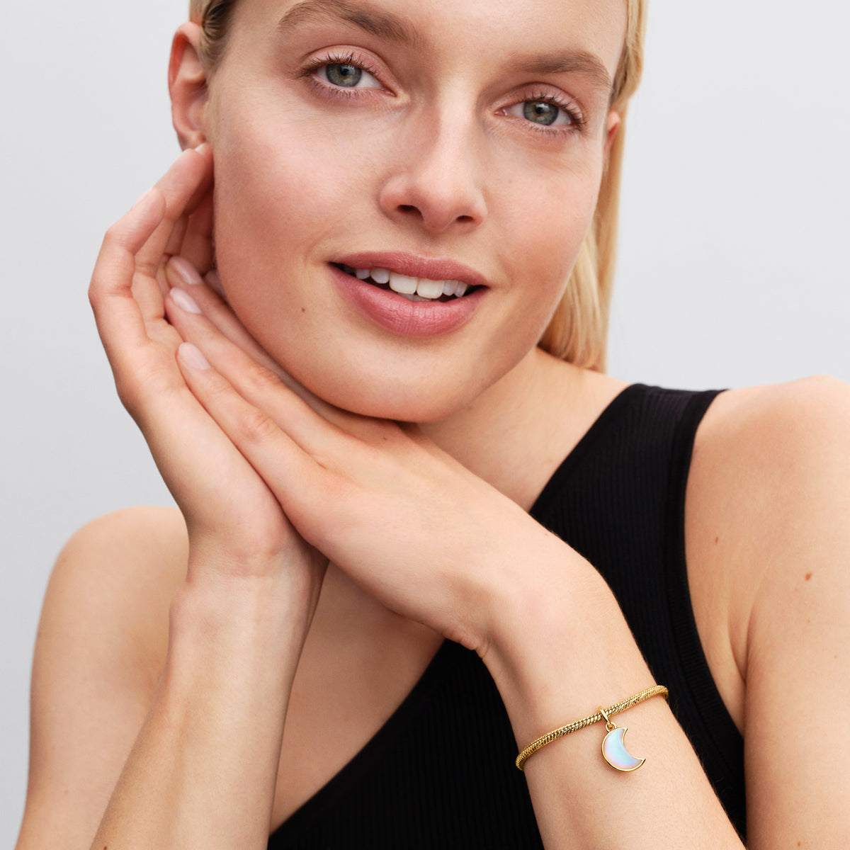 Dangle Charm – 14k Gold-Plated – Sparkling Crescent Moon