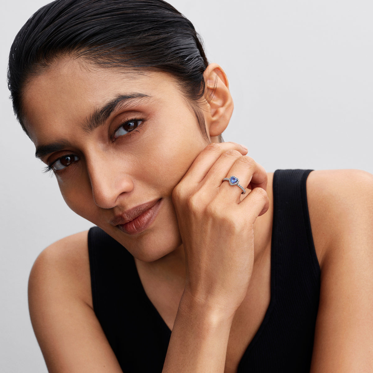Ring – Sterling Silver – Sparkling Elevated Heart