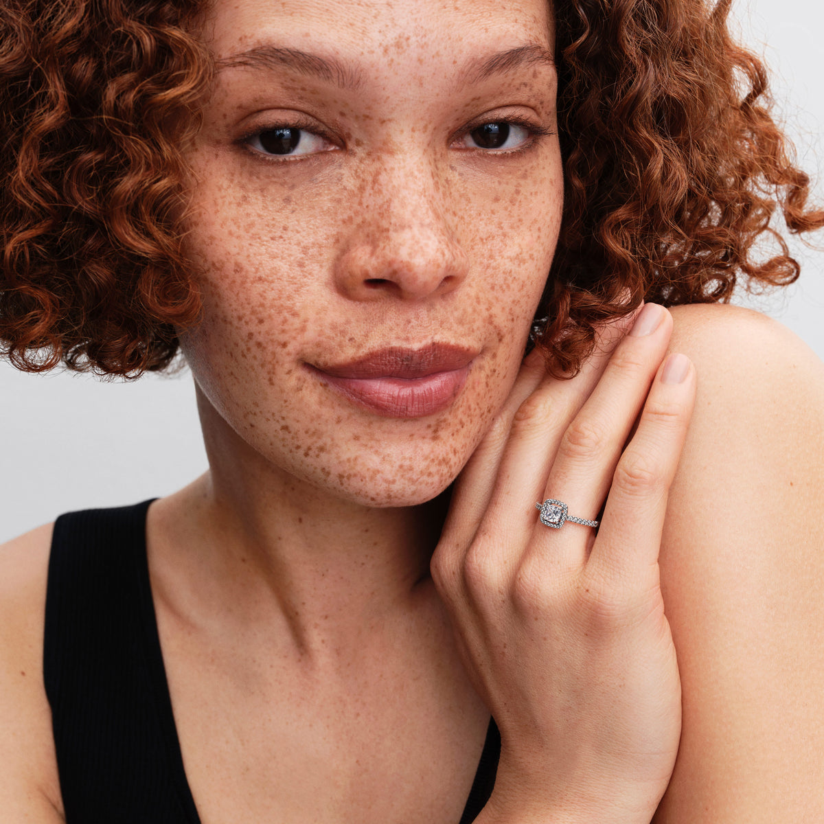 Ring – Sterling Silver – Sparkling Square Halo