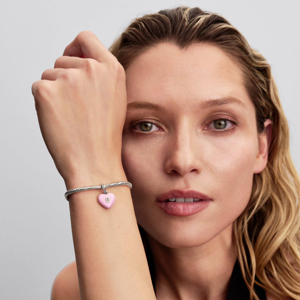 Dangle Charm – Sterling Silver – Pink Ceramic Heart Padlock