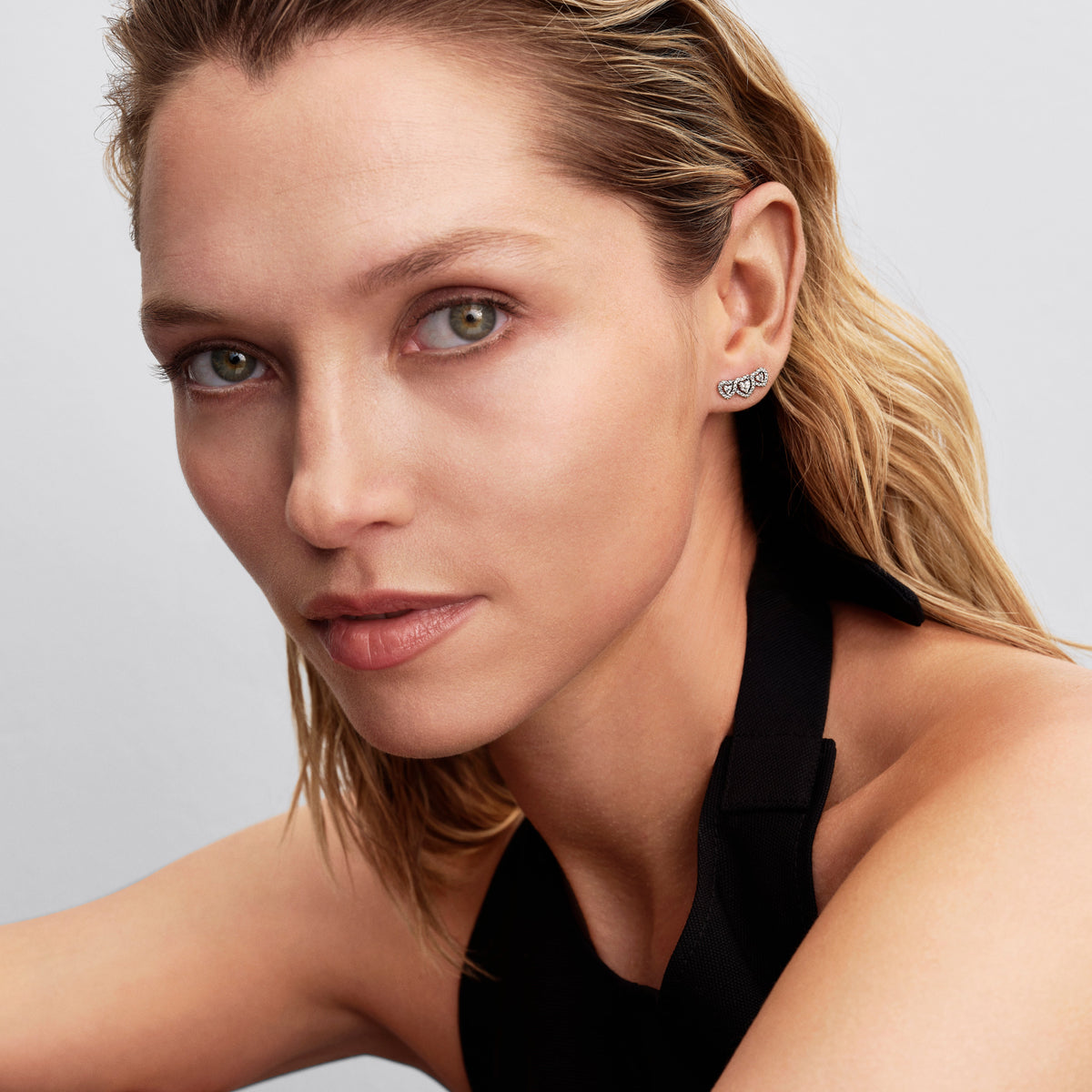 Stud Earrings – Sterling Silver – Halo Heart Trilogy