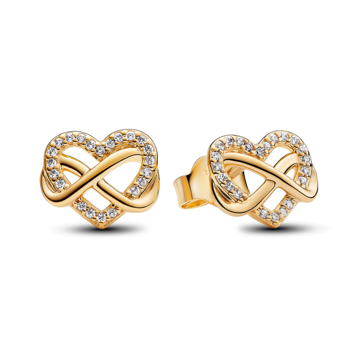 Stud Earrings – 14k Gold-Plated – Sparkling Infinity Heart