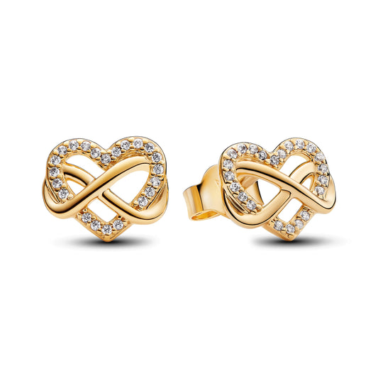 Stud Earrings – 14k Gold-Plated – Sparkling Infinity Heart