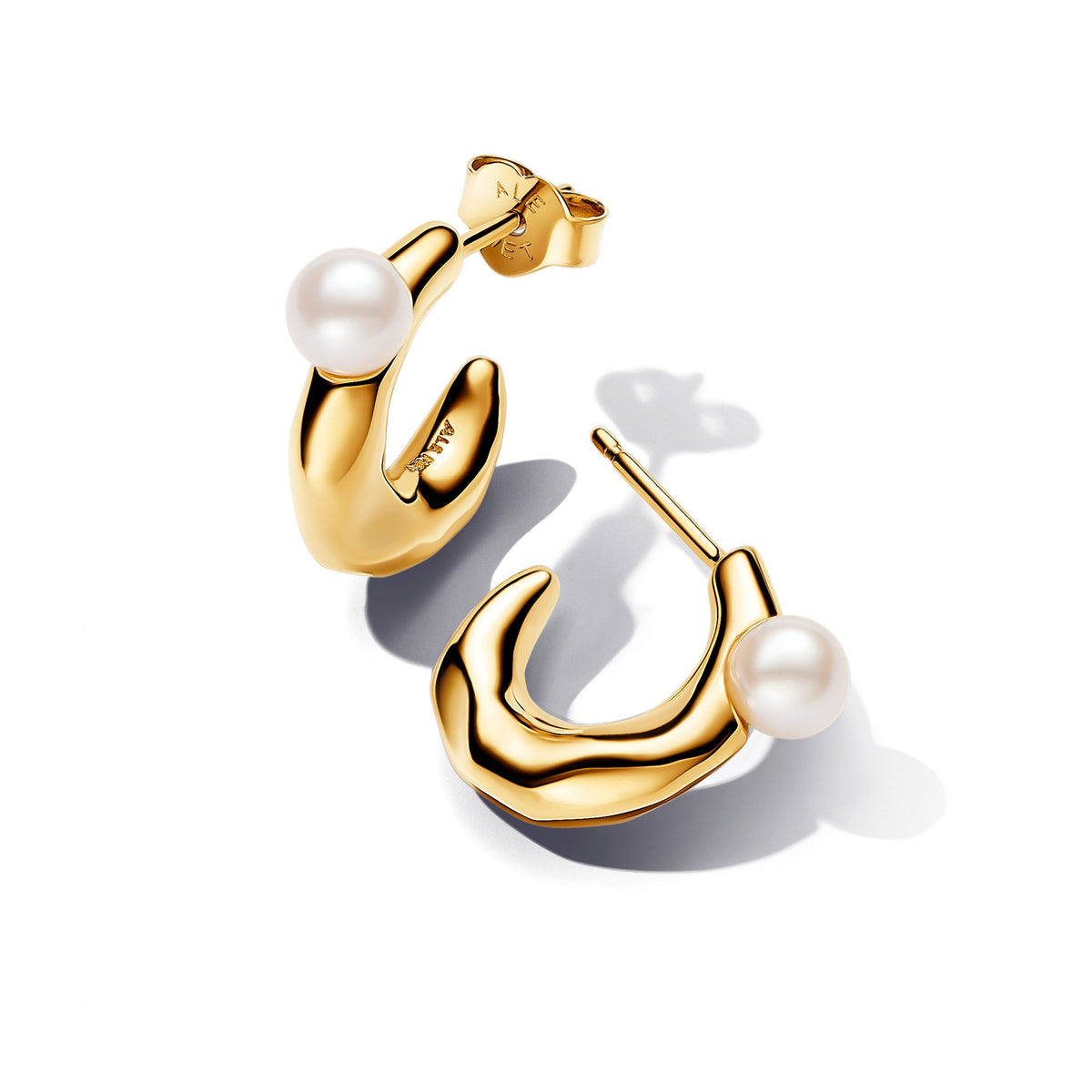 Hoop Earrings – 14k Gold-Plated – Treated Freshwater Cultured Pearl & Organically Shaped