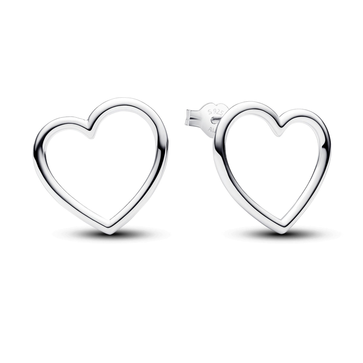 Stud Earrings – Sterling Silver – Front-facing Heart