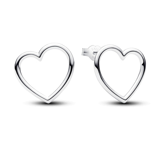 Stud Earrings – Sterling Silver – Front-facing Heart