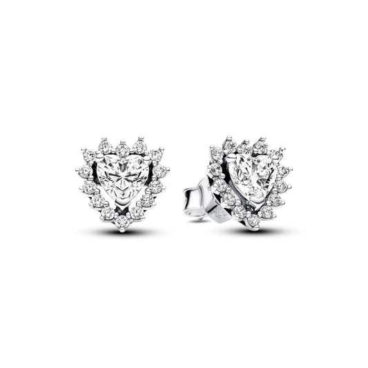 Stud Earrings – Sterling Silver – Sparkling Heart Halo