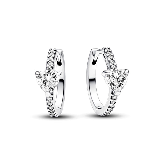 Hoop Earrings – Sterling Silver – Sparkling Heart