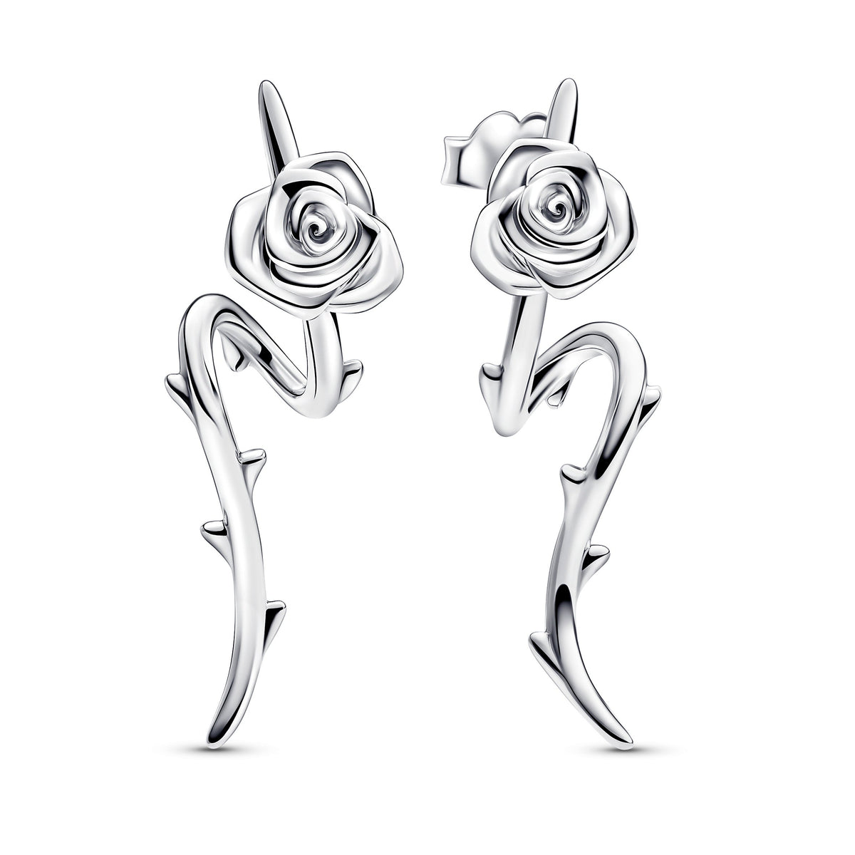 Stud Earrings – Sterling Silver – Rose in Bloom Curved