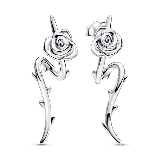 Stud Earrings – Sterling Silver – Rose in Bloom Curved
