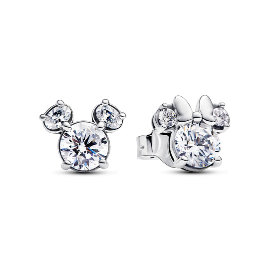 Stud Earrings – Sterling Silver – Disney Mickey Mouse & Minnie Mouse Sparkling