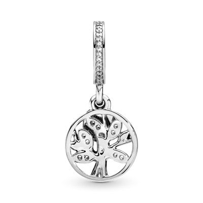 Charm – Sterling Silver – Family tree silver dangle with 14k and clear cubic zirconia