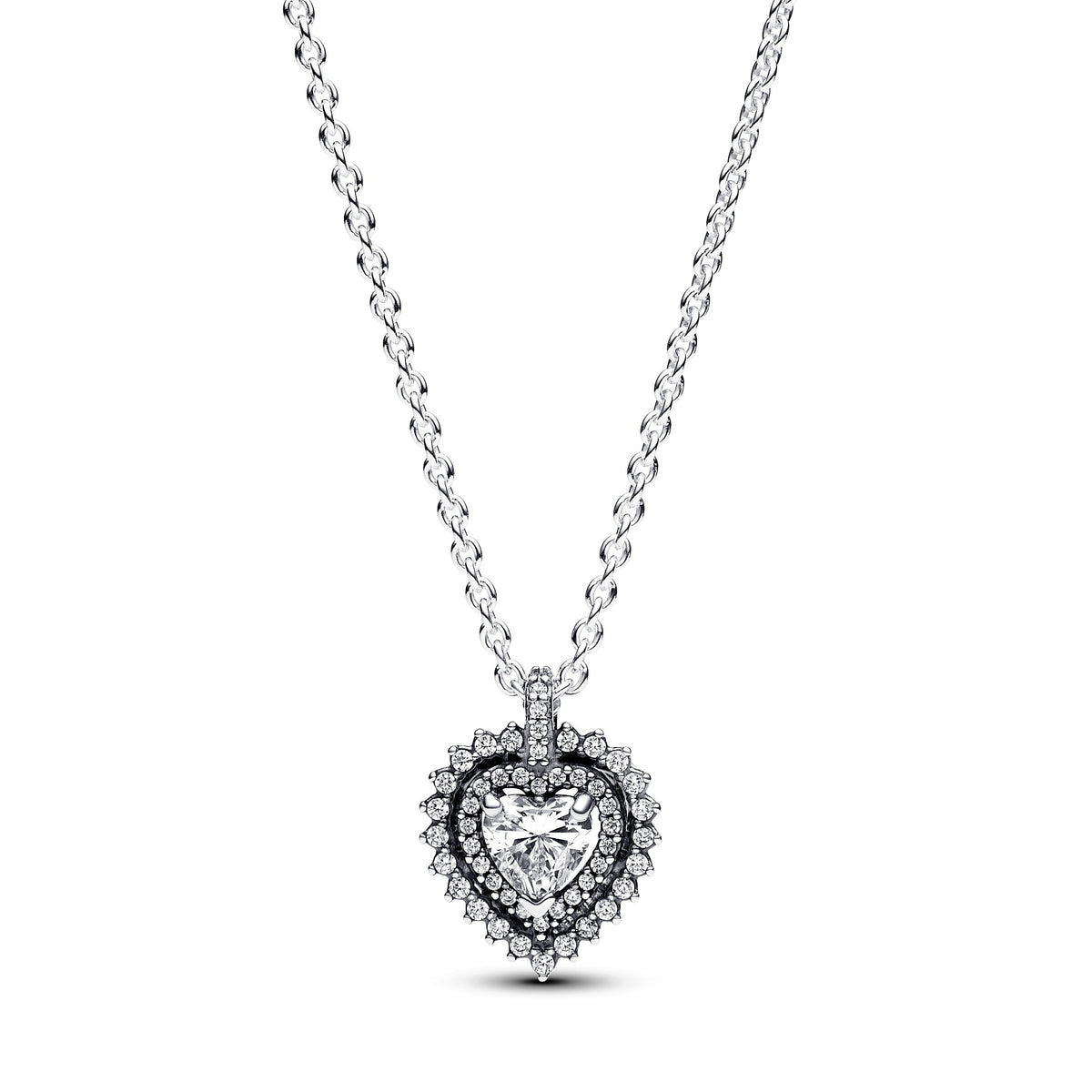 Pendant Necklace – Sterling Silver – Sparkling Heart Halo