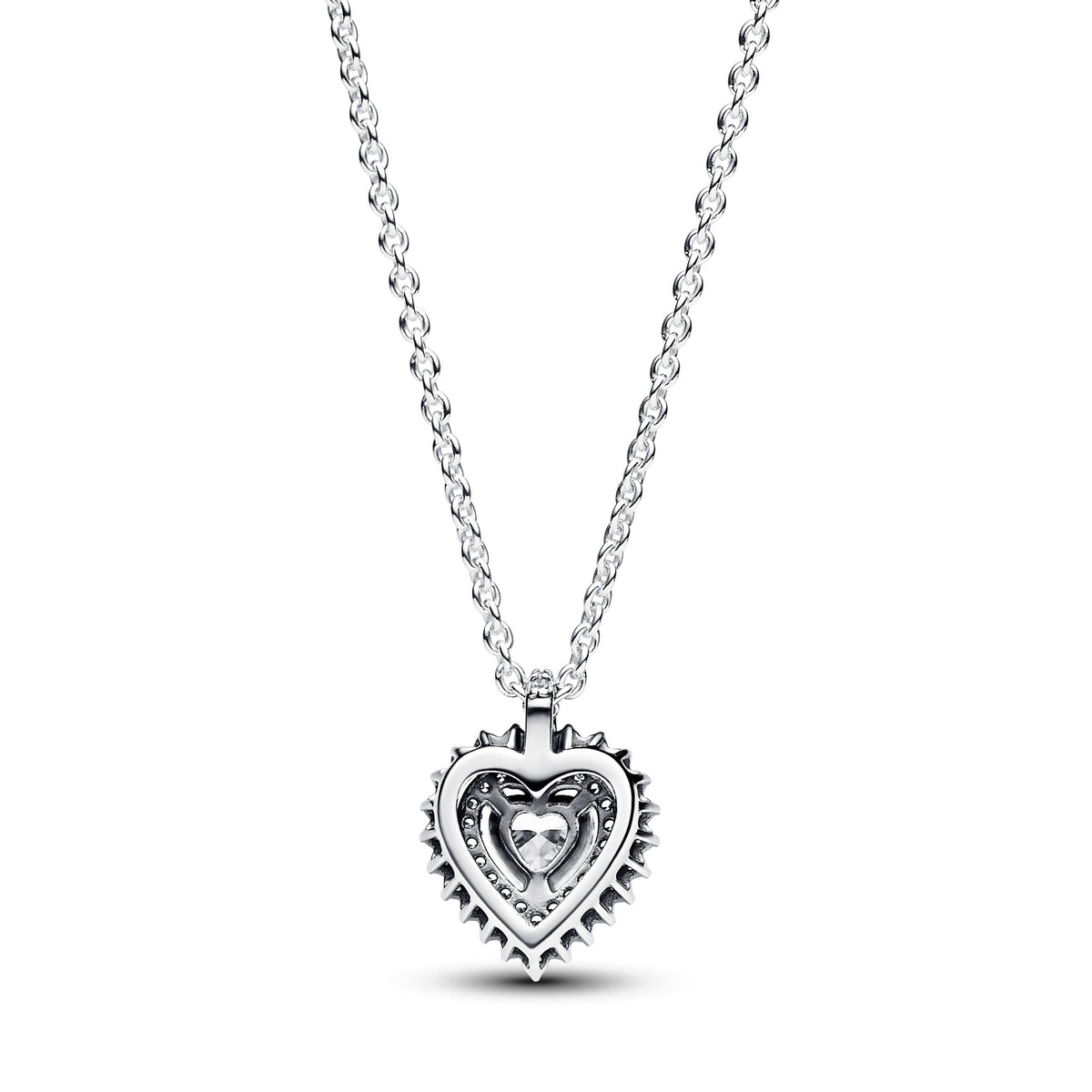Pendant Necklace – Sterling Silver – Sparkling Heart Halo