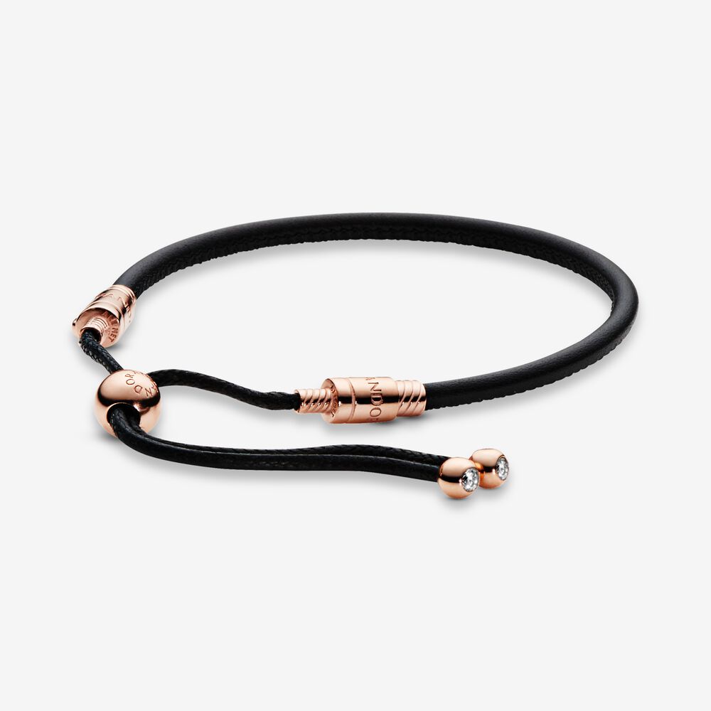 Bracelet – 14k Rose Gold-Plated – Pandora Moments Leather Slider