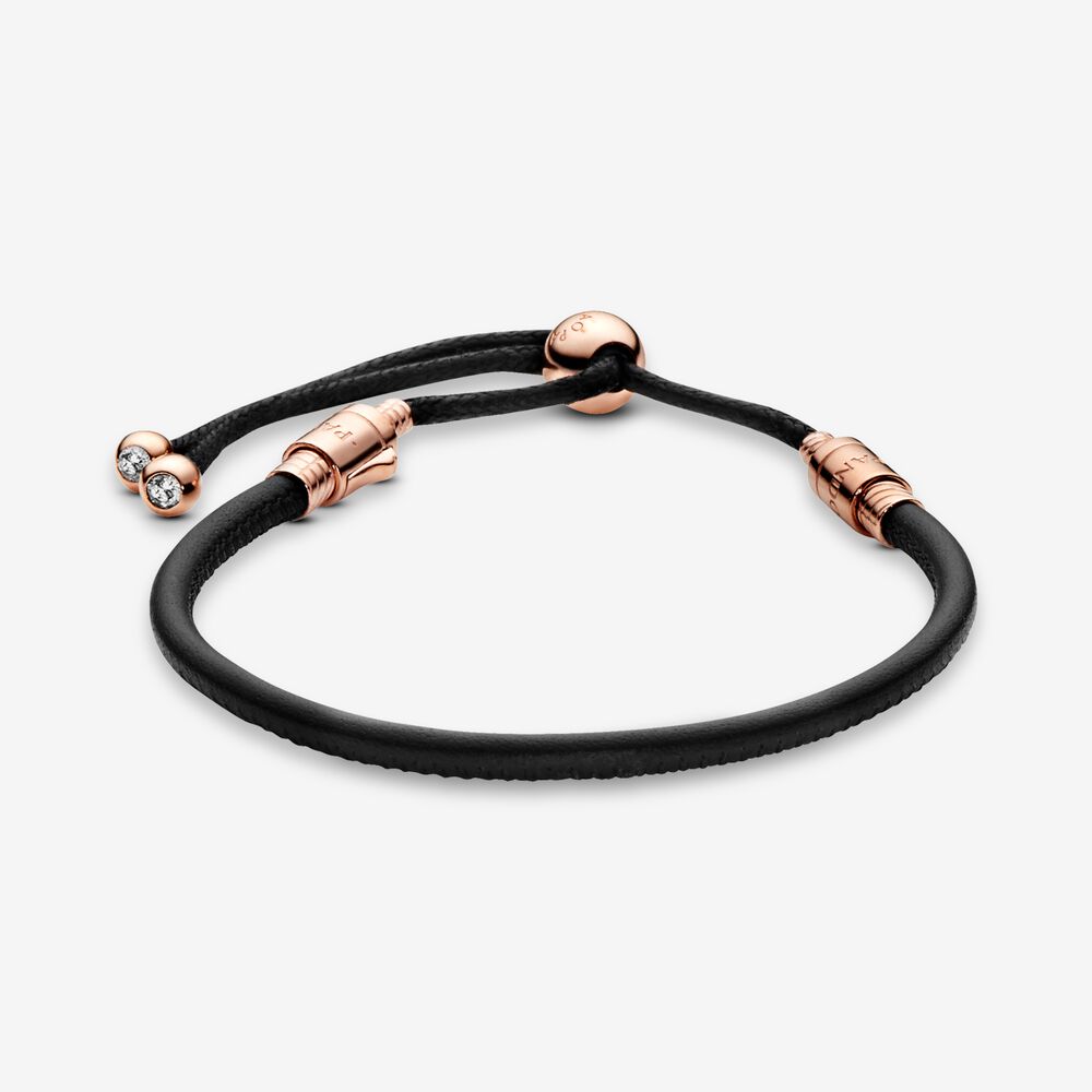 Bracelet – 14k Rose Gold-Plated – Pandora Moments Leather Slider
