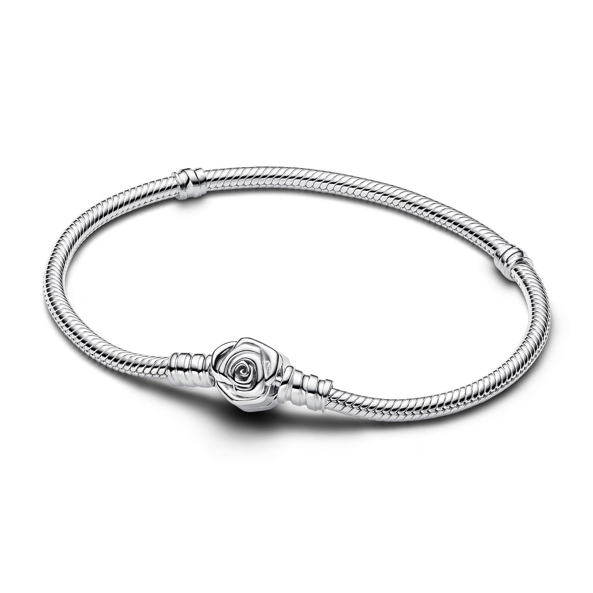 Chain Bracelet – Sterling Silver – Pandora Moments Rose in Bloom Clasp Snake