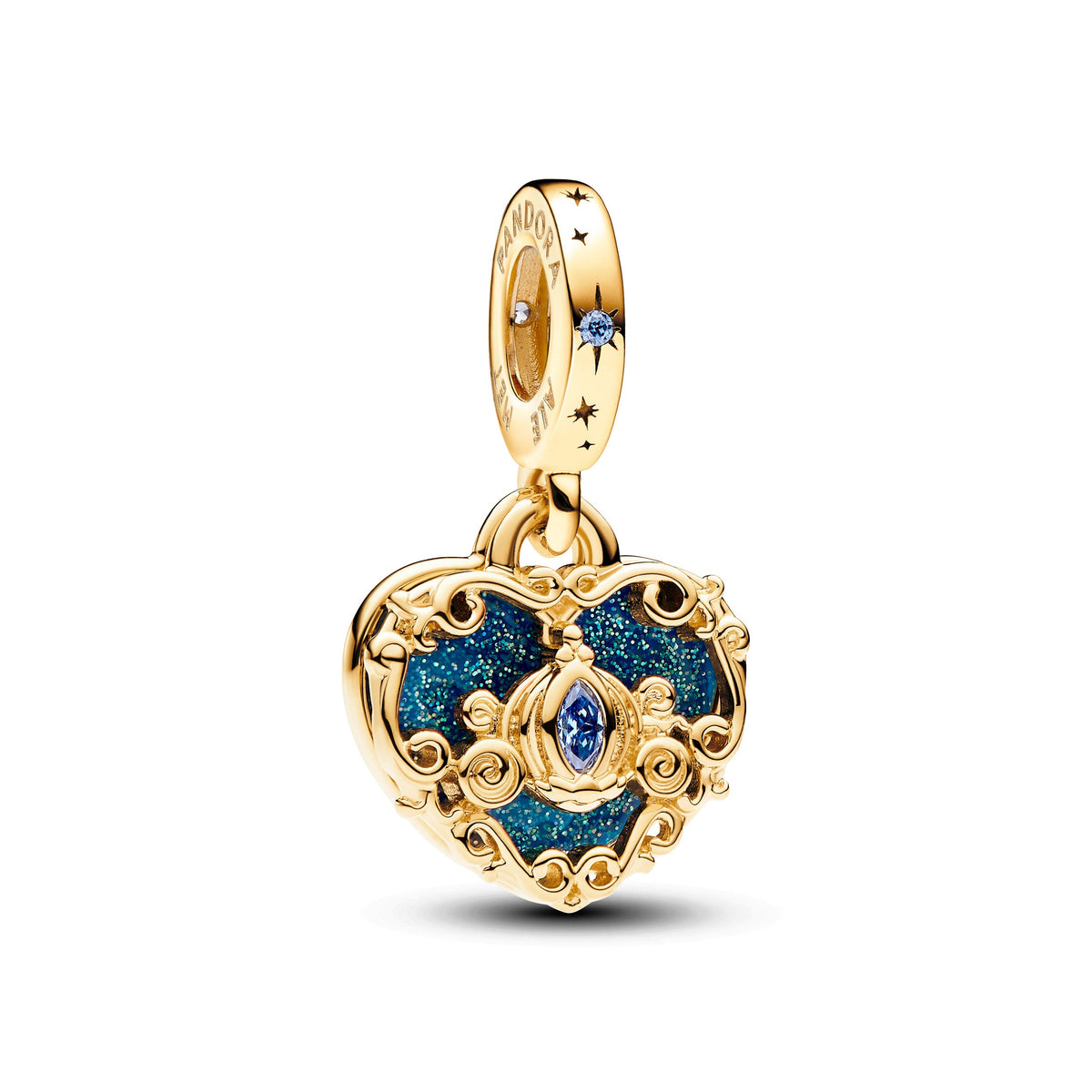 Dangle Charm – 14k Gold-Plated – Disney Cinderella's Carriage & Heart Double