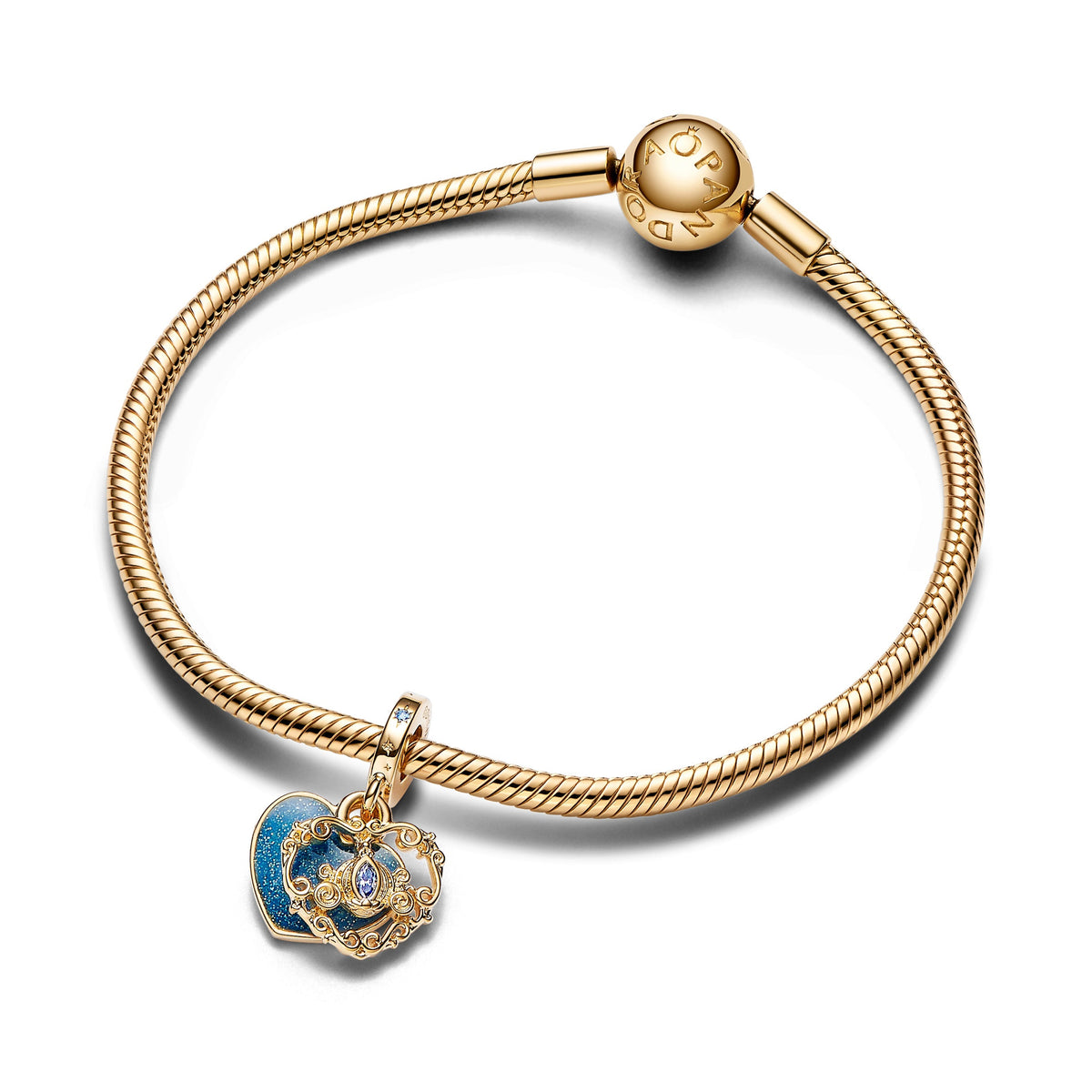 Dangle Charm – 14k Gold-Plated – Disney Cinderella's Carriage & Heart Double