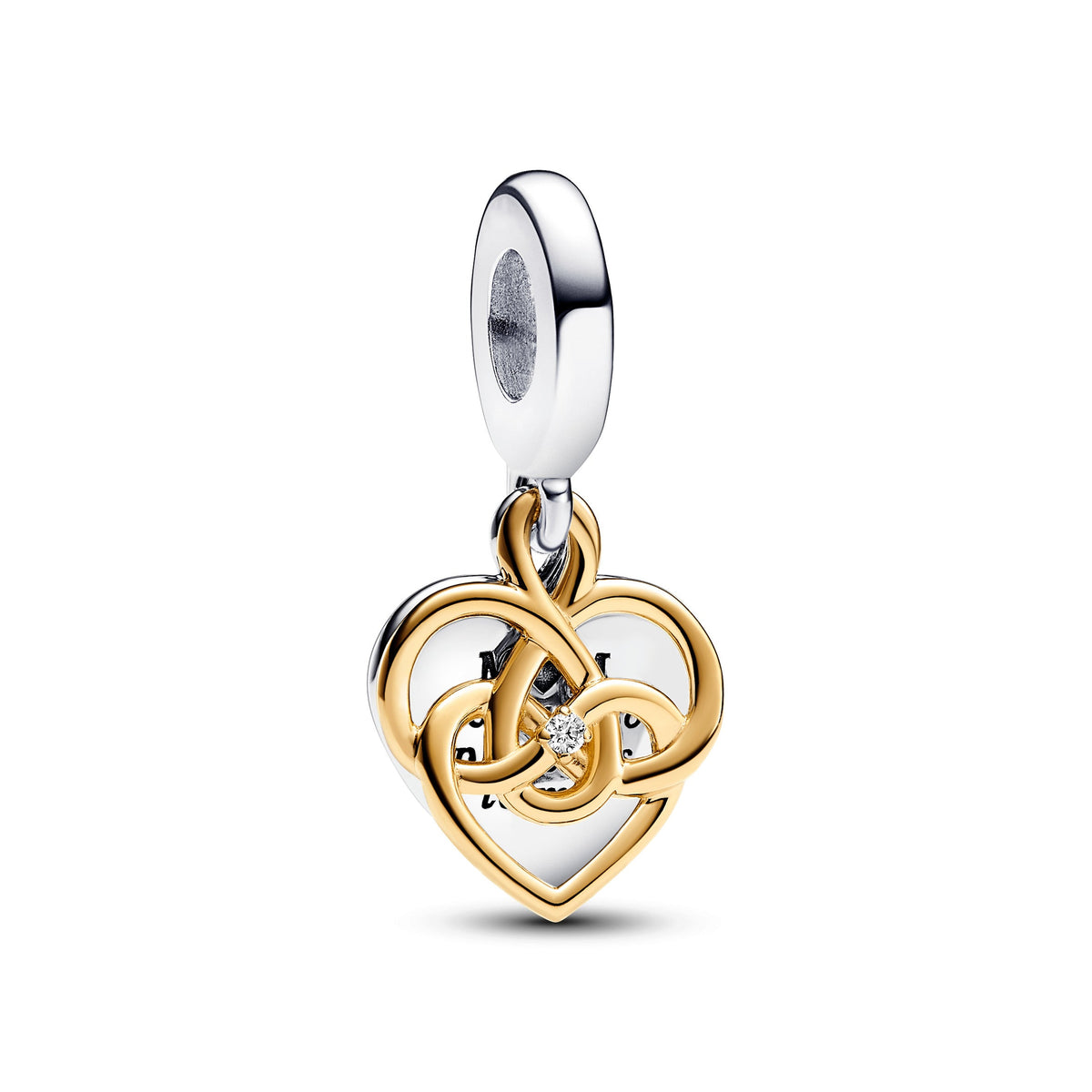 Dangle Charm – 14k Gold-Plated – Lab-grown Diamond Engravable Mom Double