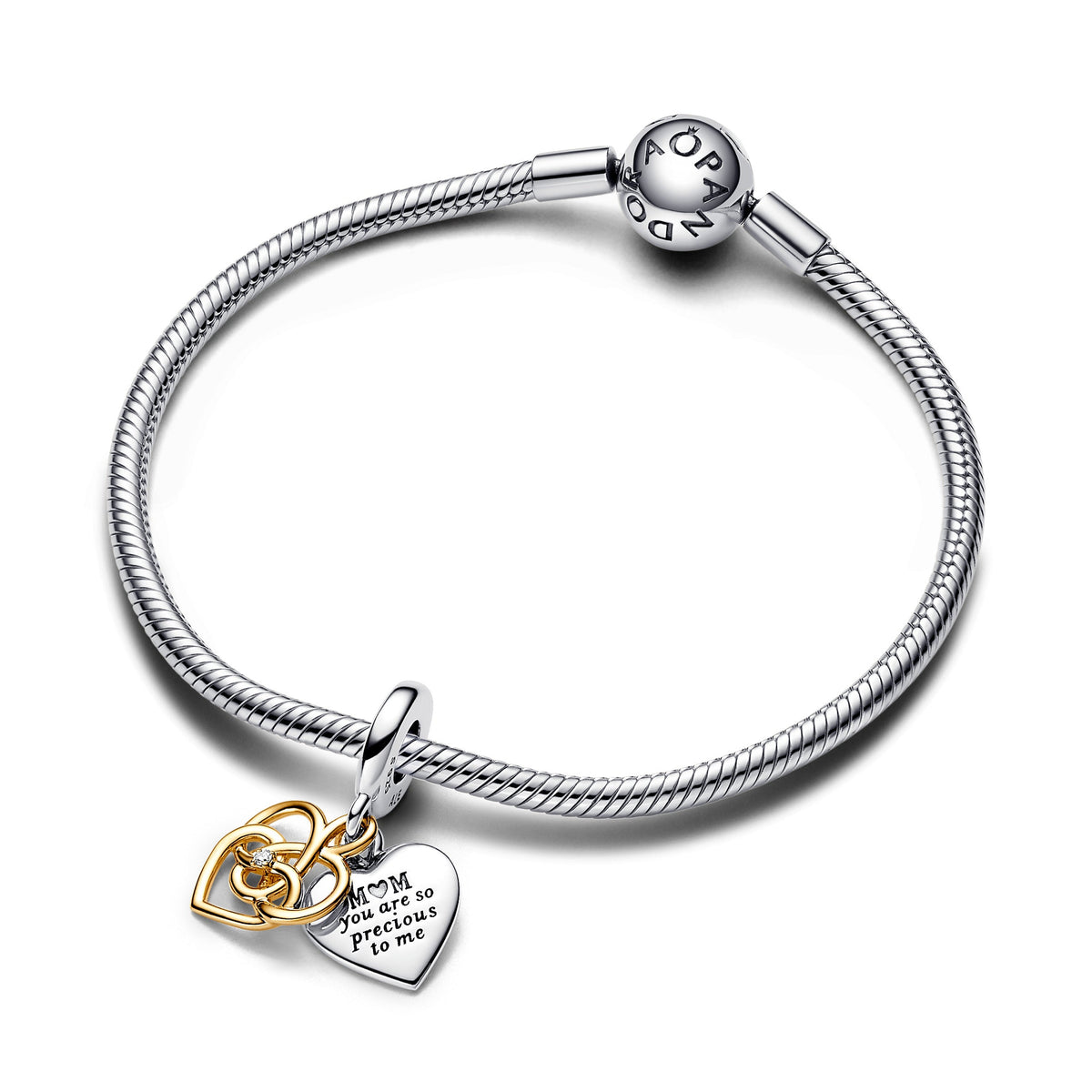 Dangle Charm – 14k Gold-Plated – Lab-grown Diamond Engravable Mom Double