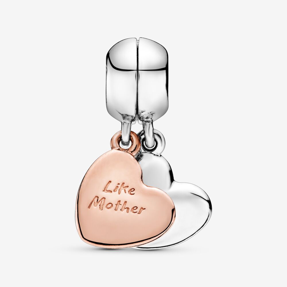 Dangle Charm – 14k Rose Gold-Plated – Mother & Daughter Heart Split