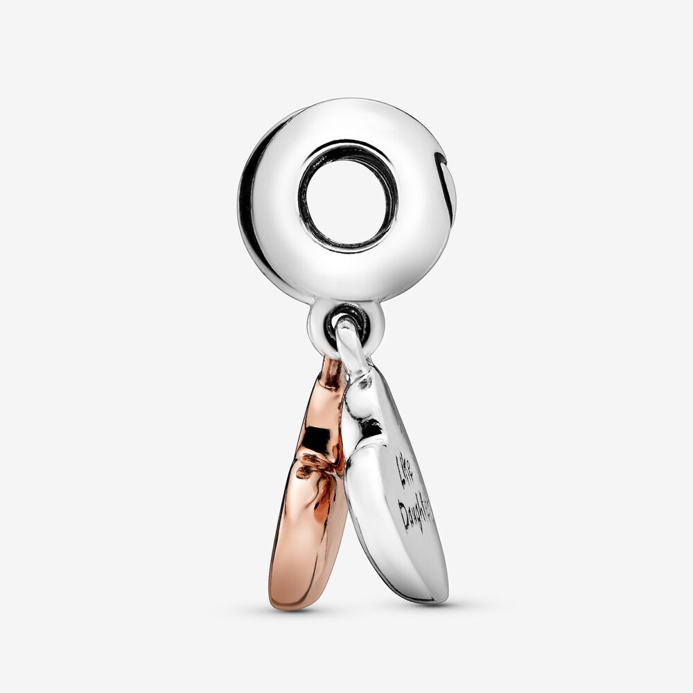 Dangle Charm – 14k Rose Gold-Plated – Mother & Daughter Heart Split