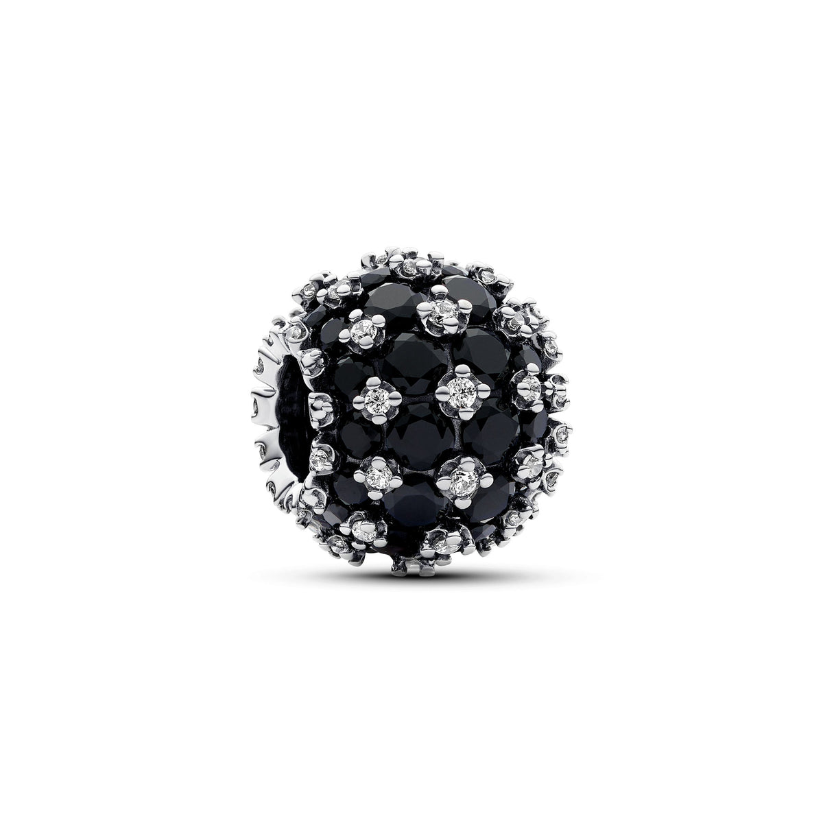 Charm – Sterling Silver – Sparkling Pavé Round Black