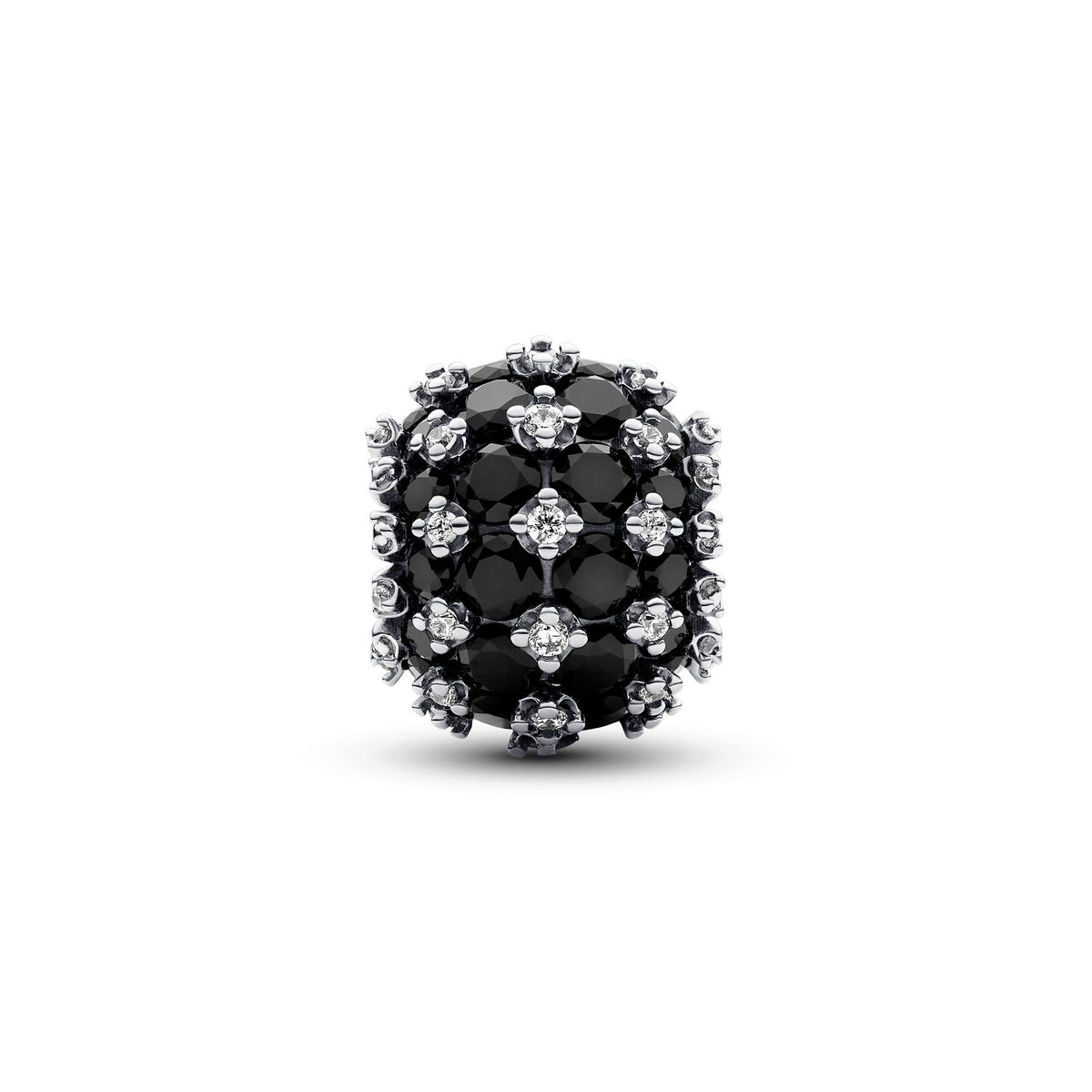 Charm – Sterling Silver – Sparkling Pavé Round Black