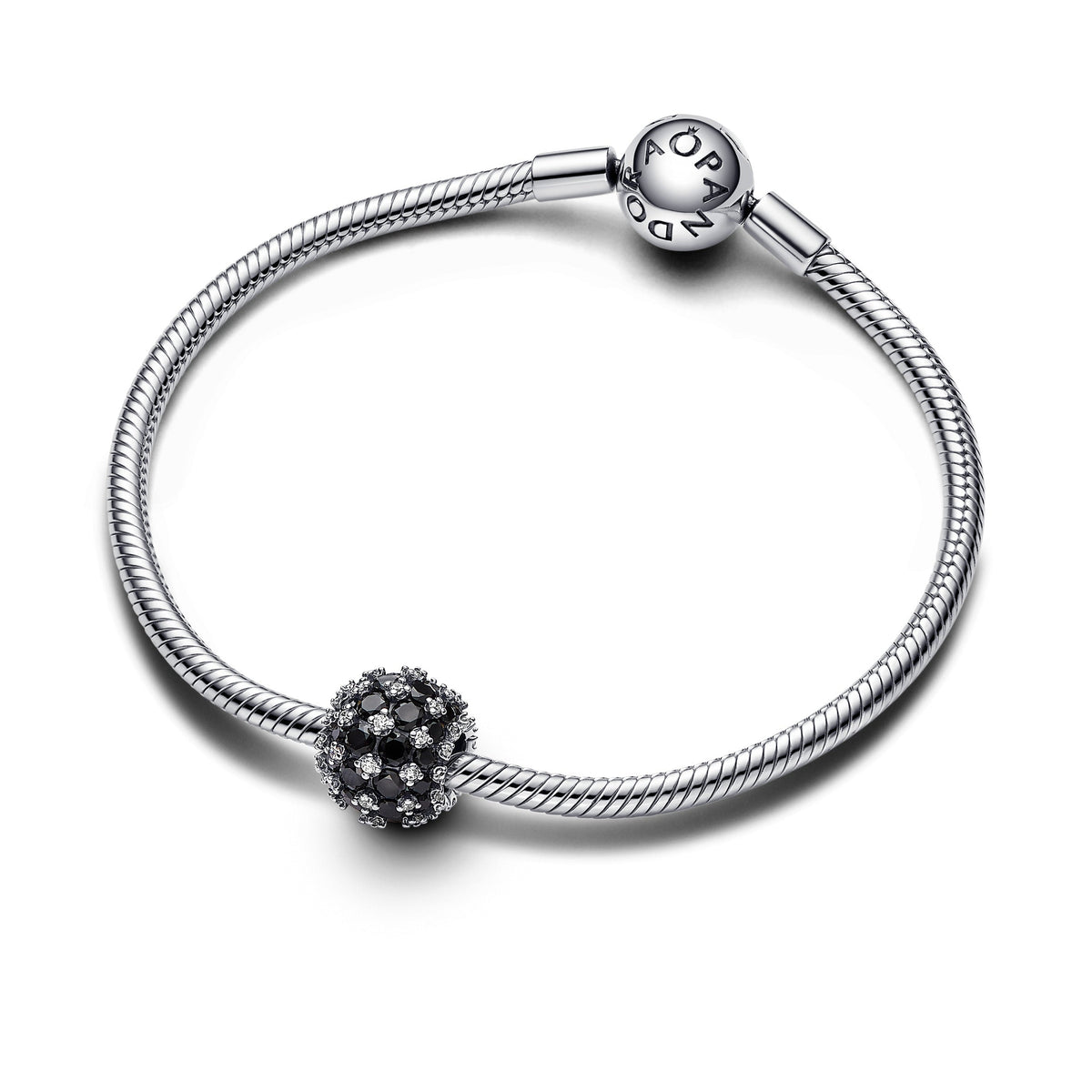 Charm – Sterling Silver – Sparkling Pavé Round Black