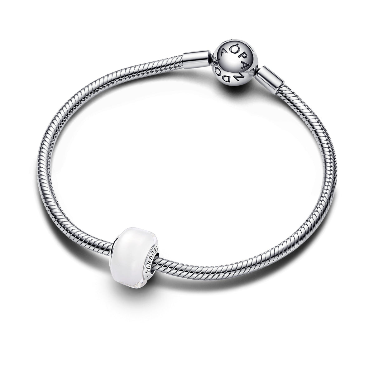 Charm – Sterling Silver – White Mini Murano Glass