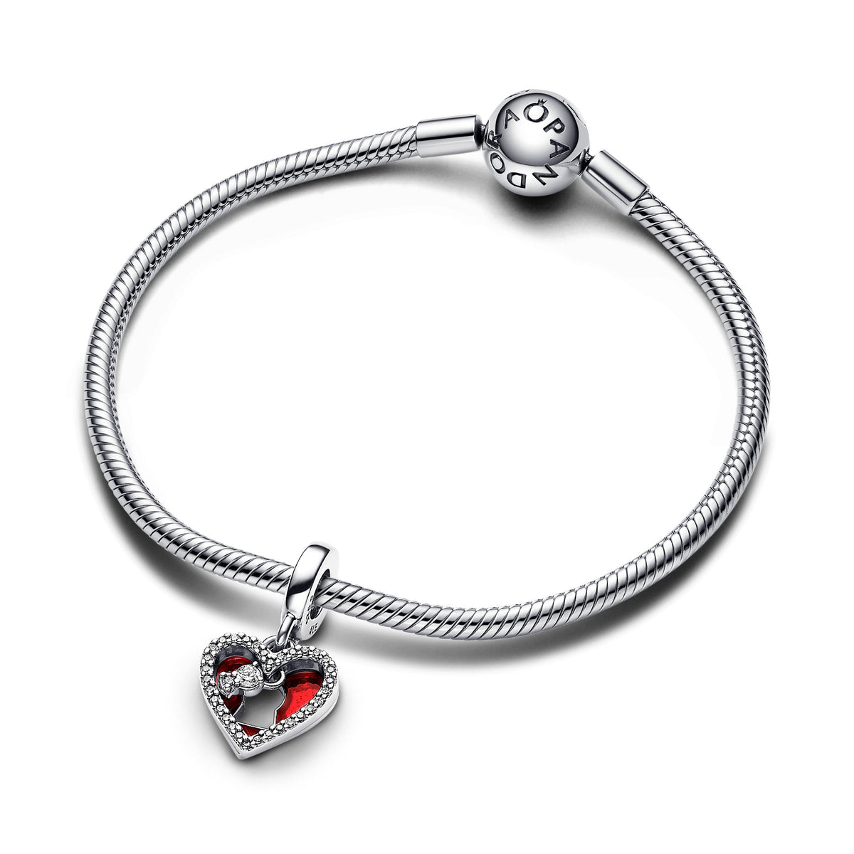 Dangle Charm – Sterling Silver – Red Heart & Keyhole Double