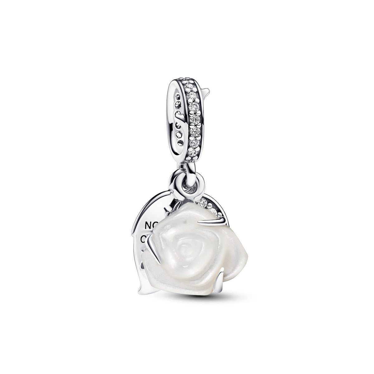 Dangle Charm – Sterling Silver – White Rose in Bloom Double