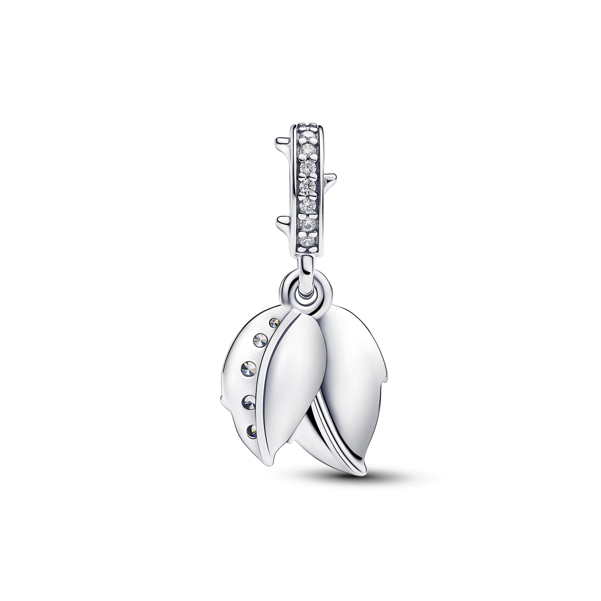Dangle Charm – Sterling Silver – White Rose in Bloom Double