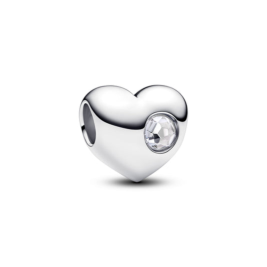 Charm – Sterling Silver – Engravable Clear Stone Heart