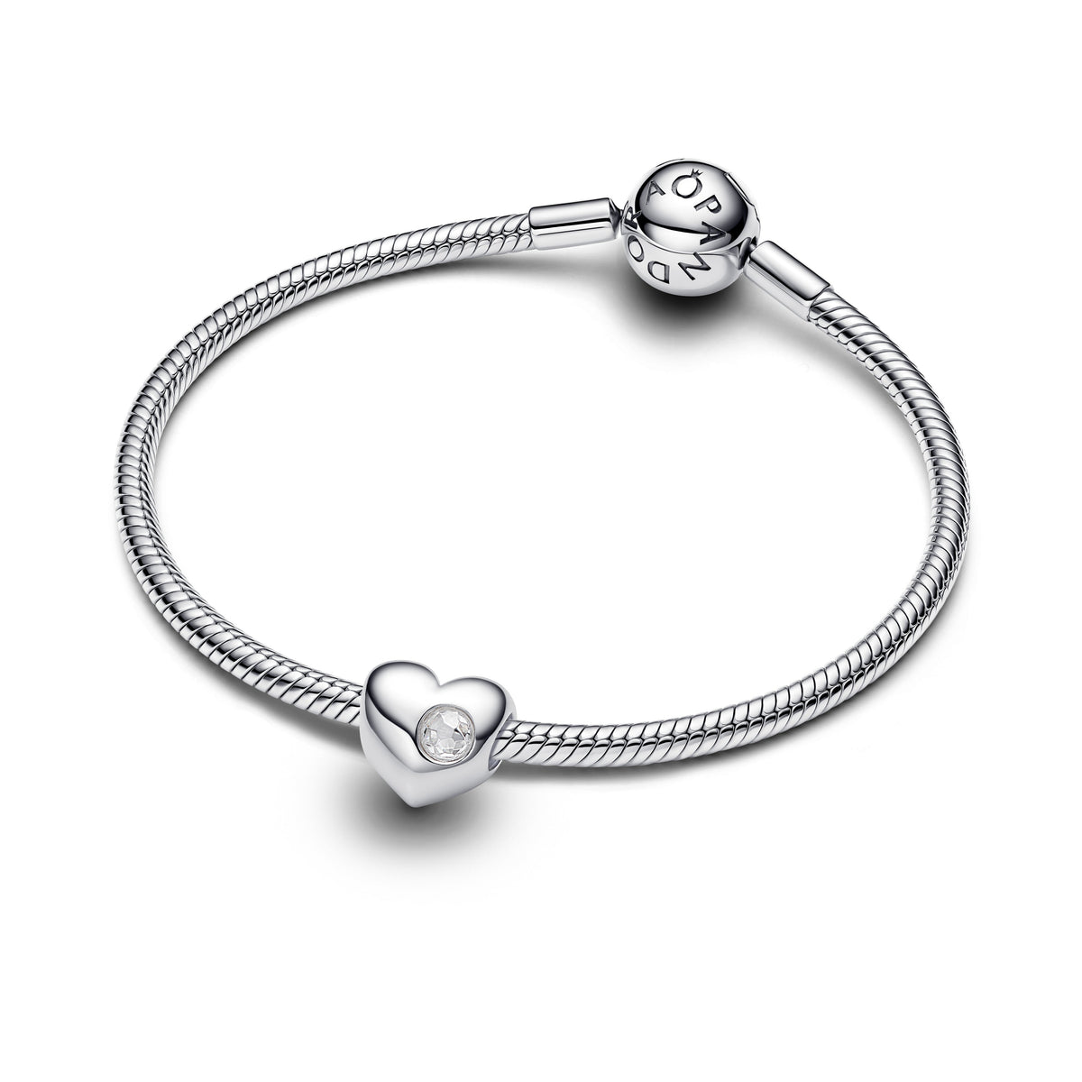 Charm – Sterling Silver – Engravable Clear Stone Heart